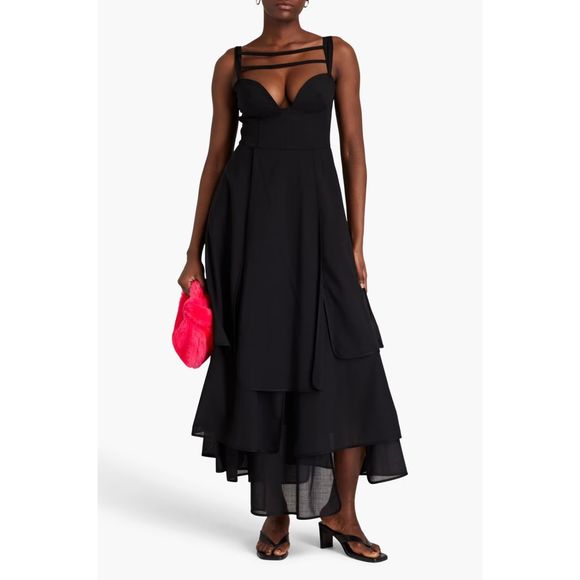A.W.A.K.E. MODE Layered Wool-Blend Midi Dress Black Size 10
